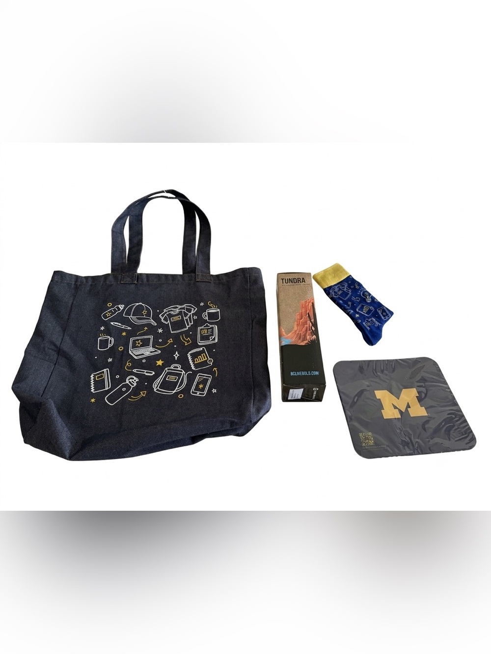 NEW Consolidus UMich Set: Tote + Bottle + Socks + Screen Cleaner